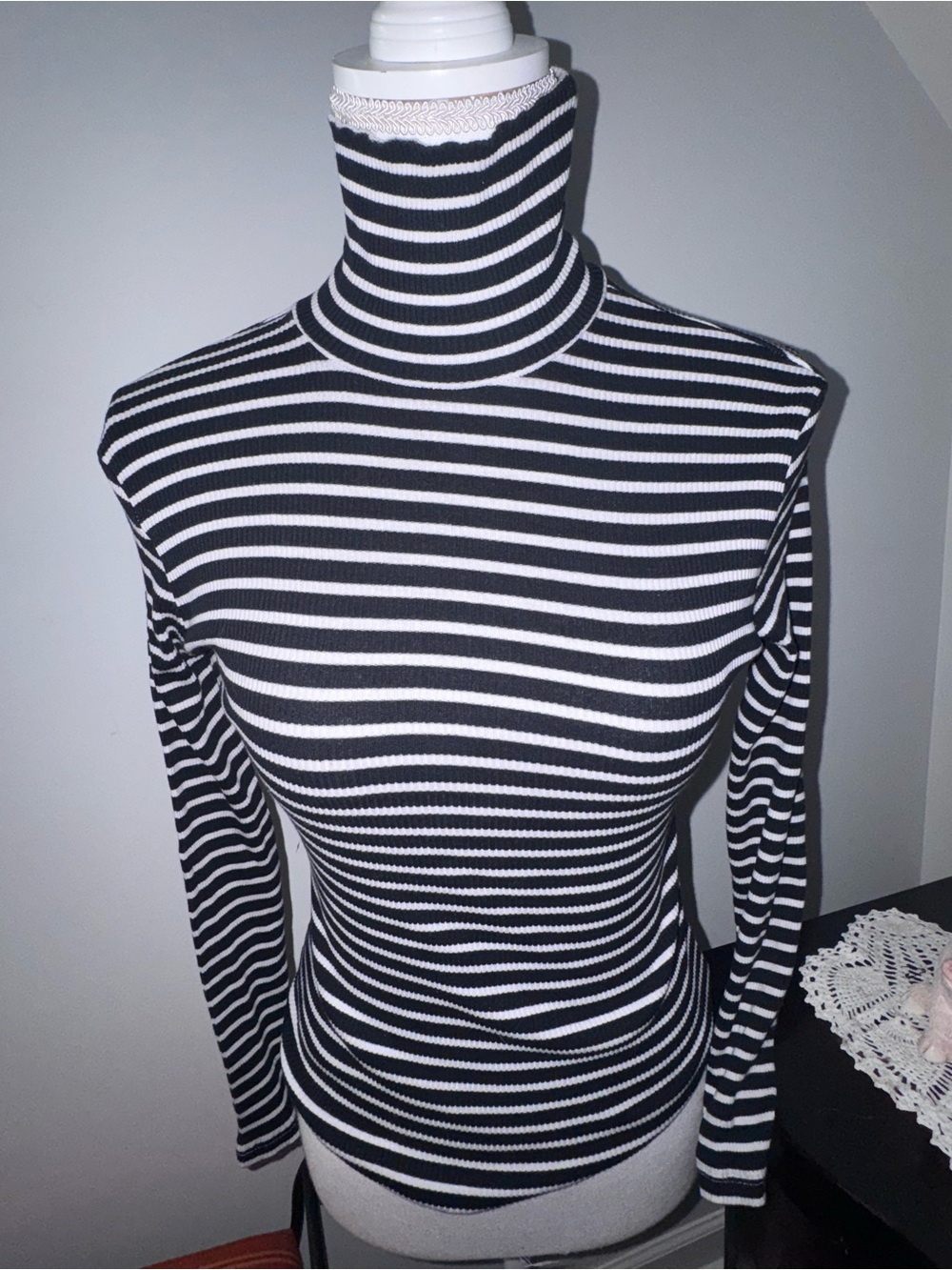 Striped Black & White Turtleneck Long Sleeve Top